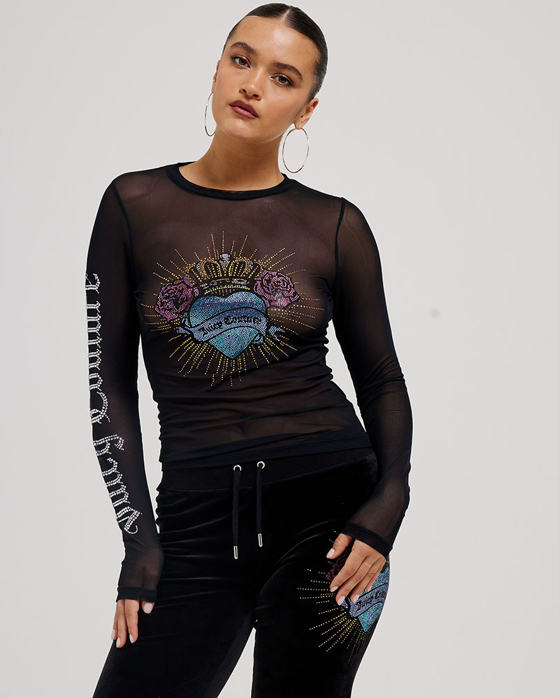 JUICY SCARED HEART MESH LS TOP - JCBCT224836