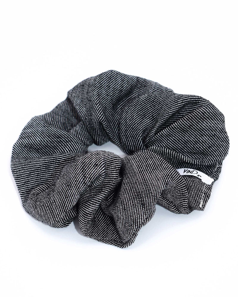 VIND.GR BLACK: Λαστιχάκι scrunchie μαλλιών, λινό/βισκόζη - LN_SCRNCH_BLACK