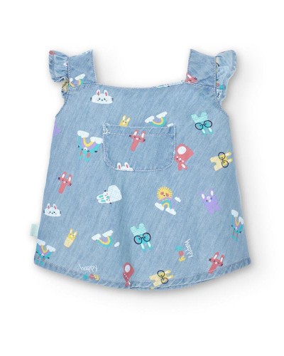 BOBOLI Denim dress printed for baby girl - 118033