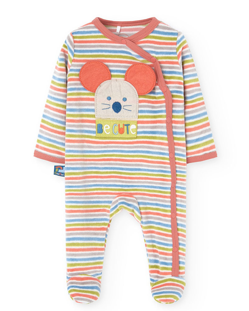 BOBOLI Velour play suit striped for baby -BCI - 139115