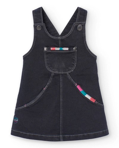 BOBOLI Pinafore dress denim knit for baby -BCI - 229092