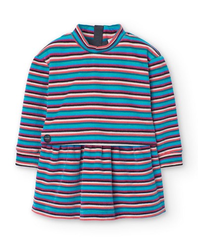 BOBOLI Velour dress striped for baby -BCI - 229104